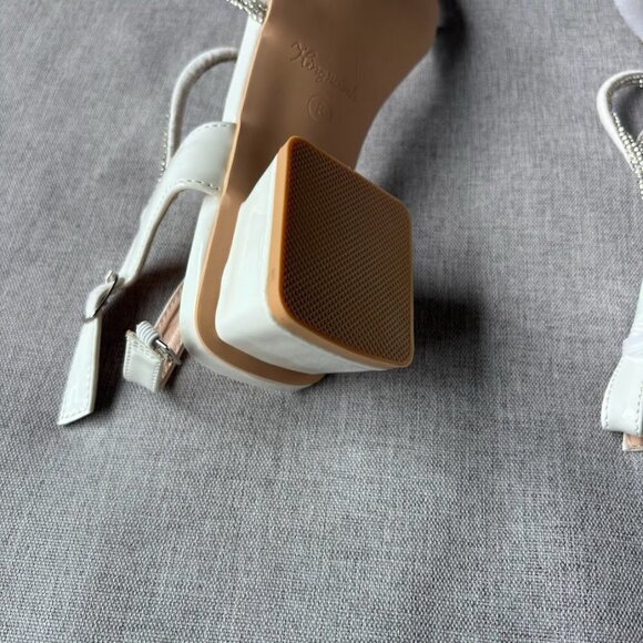 White Rhinestone Sparkly 2 Inch Chunky Heel Sandals Square Toe - Picture 8 of 8